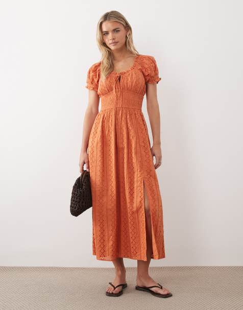 strapless open back dress Rent House of CB Tangerine Alicia Midi Sundress main image 1