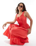 [Miss Selfridge Petite] Miss Selfridge Petite broderie milkmaid maxi dress in red 14 RED