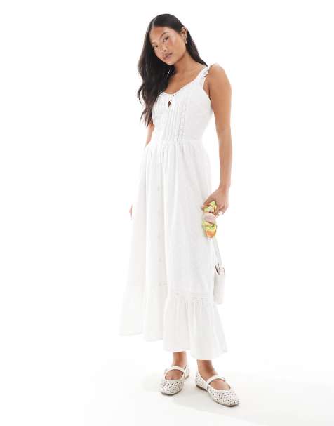 Miss Selfridge Petite broderie milkmaid maxi dress in white - view 1