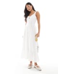 [Miss Selfridge Petite] Miss Selfridge Petite broderie milkmaid maxi dress in white 12 White