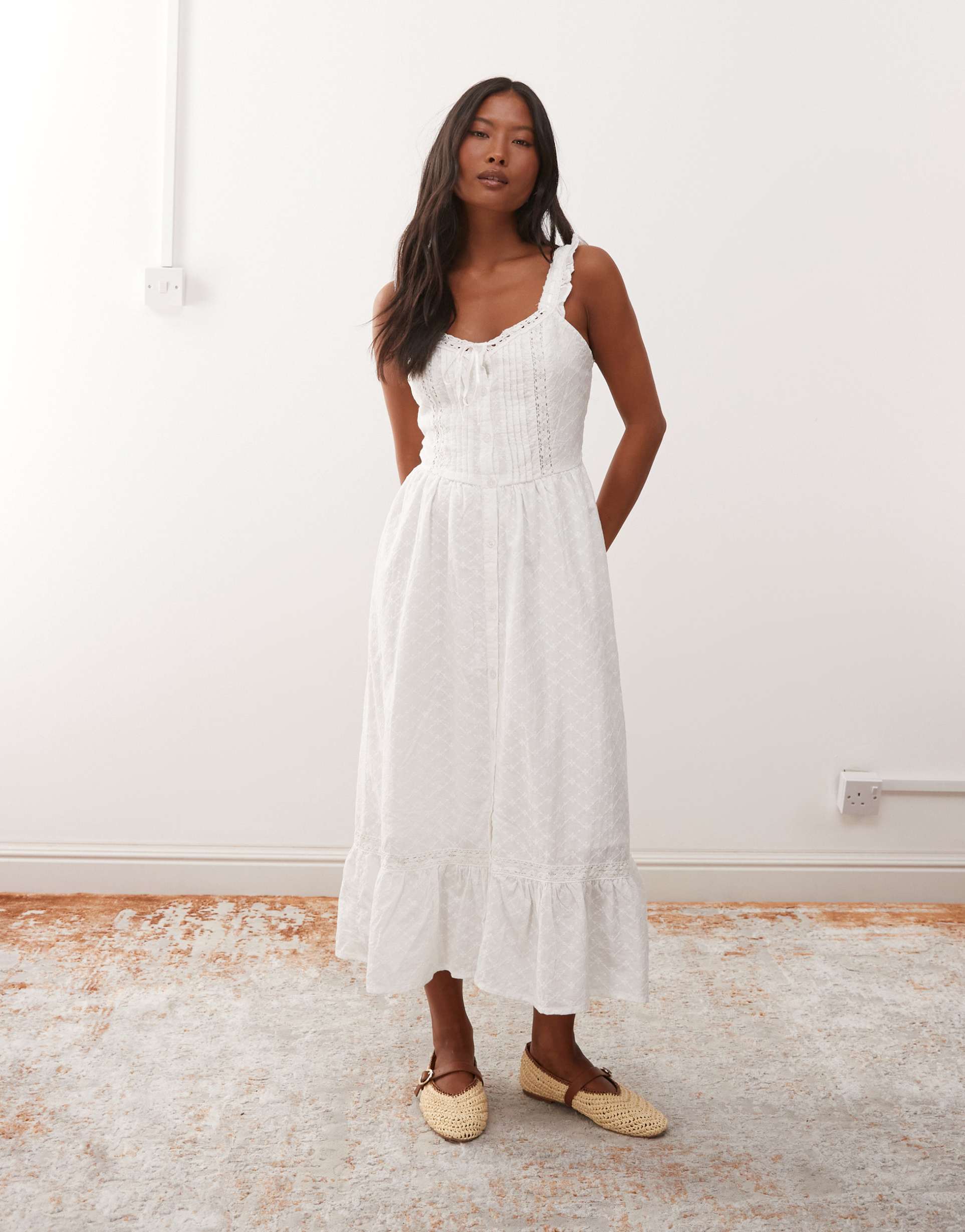 miss selfridge petite broderie milkmaid maxi dress in white
