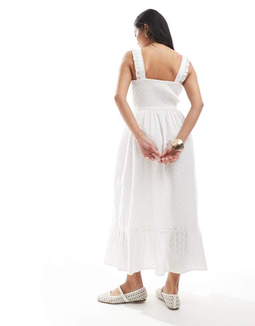 Miss Selfridge Petite broderie milkmaid maxi dress in white