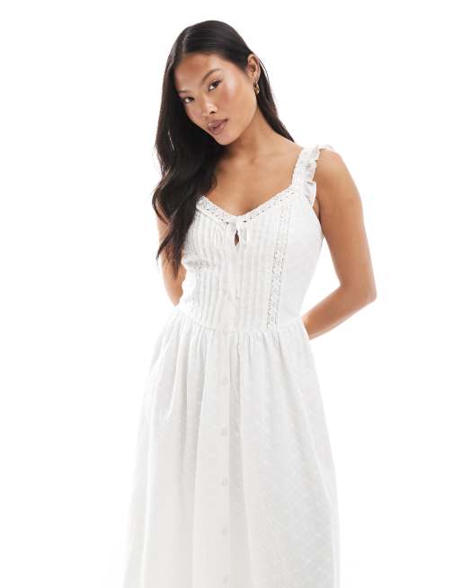 Miss Selfridge Petite broderie milkmaid maxi dress in white