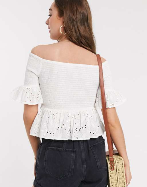 White shirred bardot top new arrivals