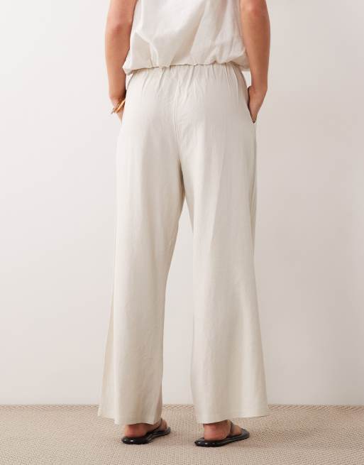 Miss Selfridge Petite - Broek van linnenmix met elastische taille in stone, 2 van 5