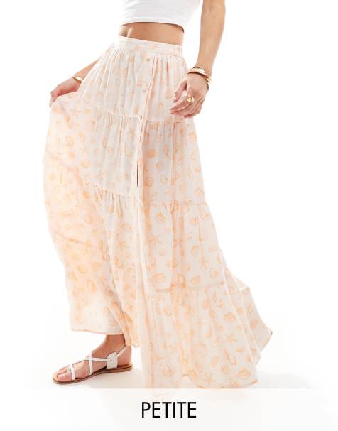 Miss Selfridge Petite button detail tiered maxi skirt in seashells print - view 1