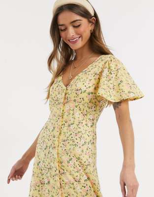 yellow button down dress