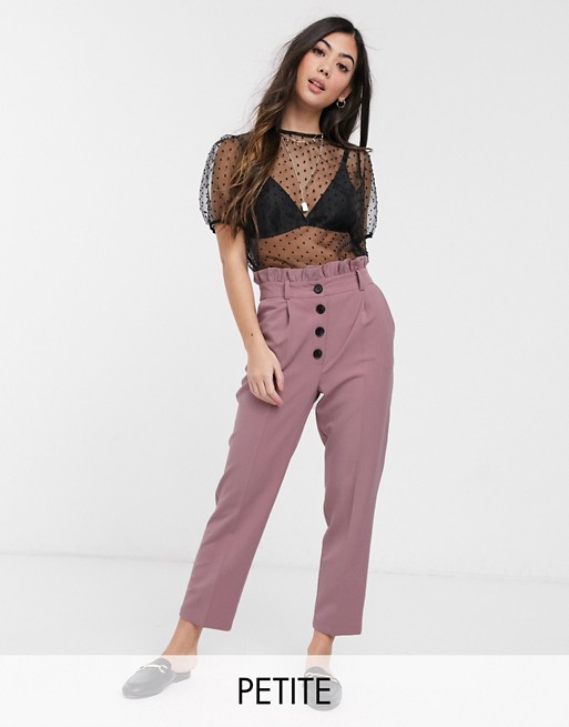 Miss Selfridge Petite button frill top paperbag trousers in rose