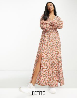 Petite button through maxi dress in chocolate rose-Brown