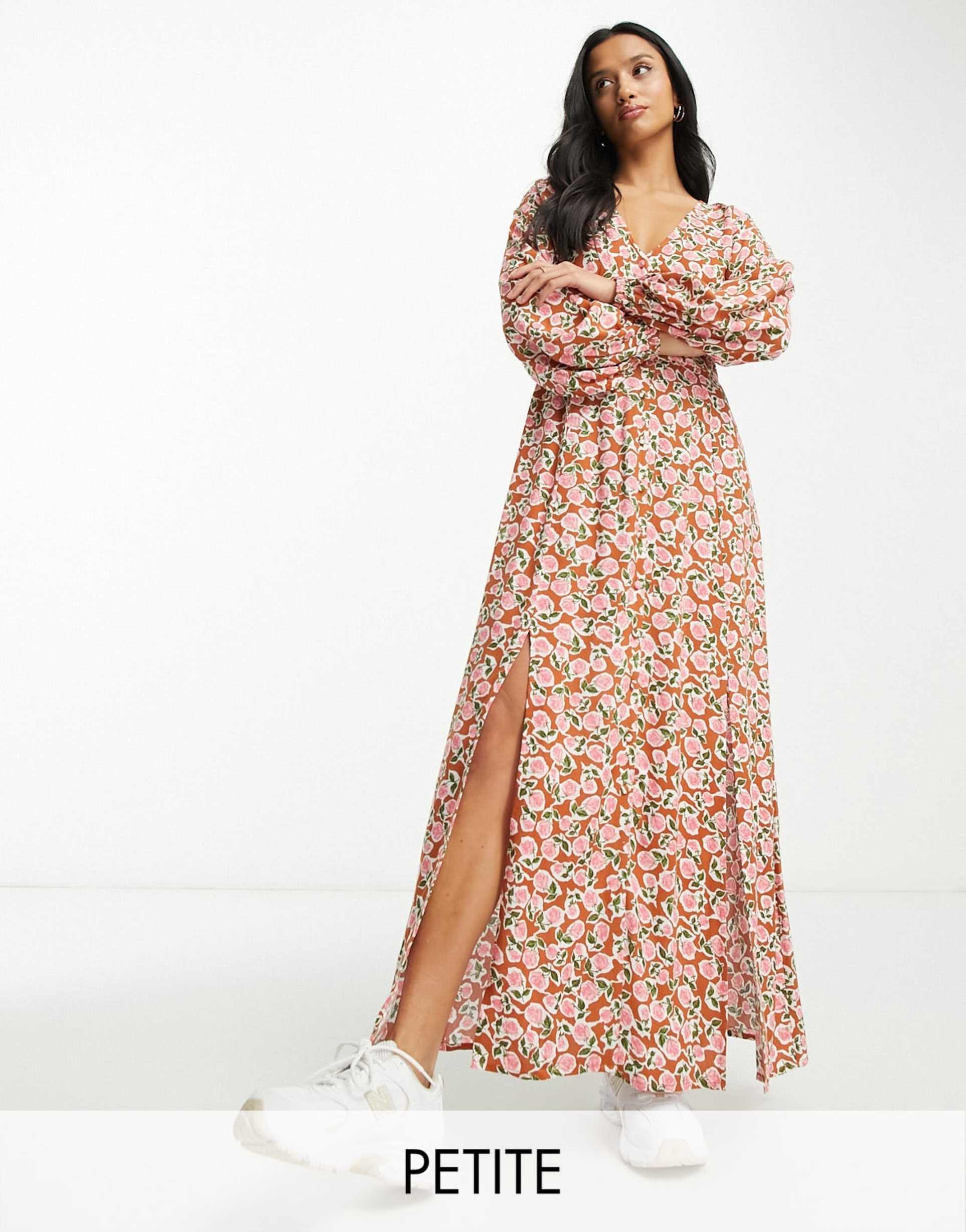 miss selfridge petite button through maxi dress in chocolate rose