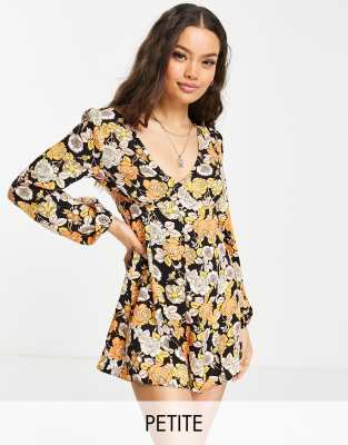 Miss Selfridge Petite button up playsuit in retro print - ASOS Price Checker