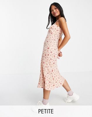 Miss Selfridge Petite cami midi dress in ditsy floral print-Pink