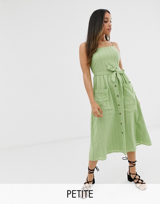 Miss Selfridge Petite cami midi dress with belt in green