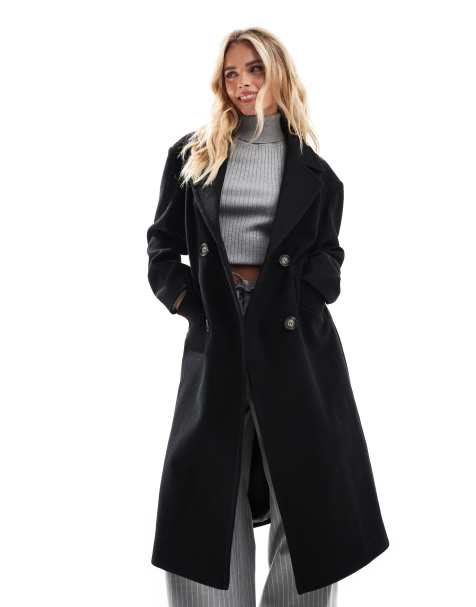 Miss Selfridge Petite - Cappotto elegante nero a portafoglio con cintura - view 1