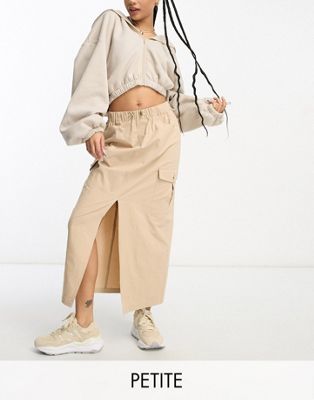 Miss Selfridge Petite cargo pocket maxi skirt in tan-Brown