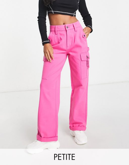 Miss Selfridge Petite – Cargohose in Rosa mit geradem Schnitt