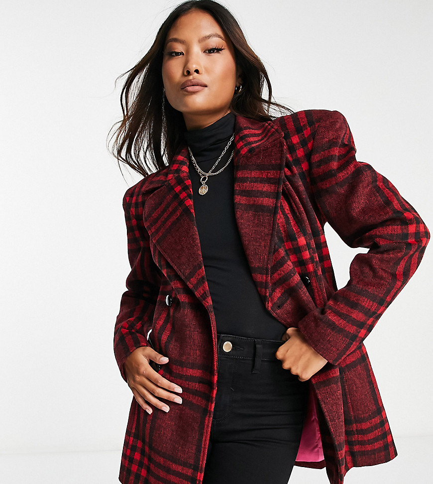 Miss Selfridge Petite check blazer jacket with extreme shoulders in red