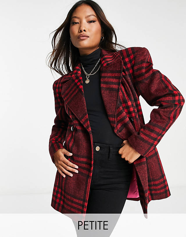 Miss Selfridge - petite check blazer jacket with extreme shoulders in red