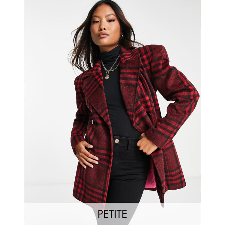 Miss Selfridge Petite check blazer jacket with extreme shoulders in red