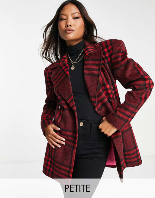 Miss Selfridge Petite check blazer jacket with extreme shoulders in red