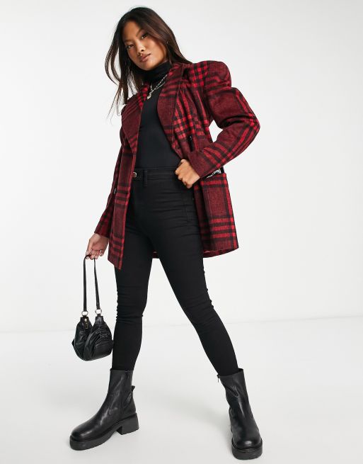 Miss Selfridge Petite check blazer jacket with extreme shoulders