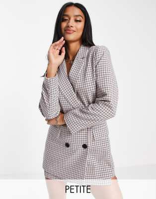 Miss Selfridge Petite check boyfriend blazer in pink - ASOS Price Checker