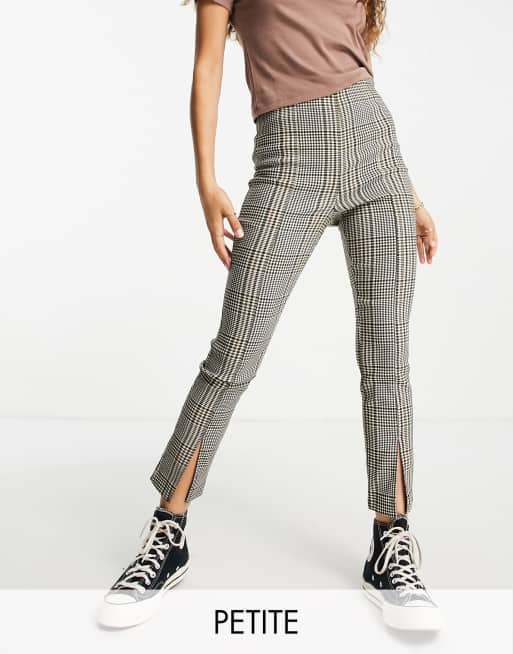 Miss Selfridge Petite check split front bengaline pants | ASOS