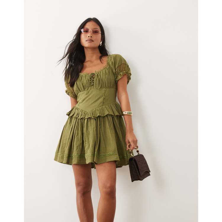 Miss Selfridge Petite cheesecloth lace detail milkmaid dress in