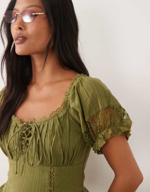 green milkmaid dress CurveWow Floral Floral  Curvewow waist cinchers Buy Apricot Green All Over