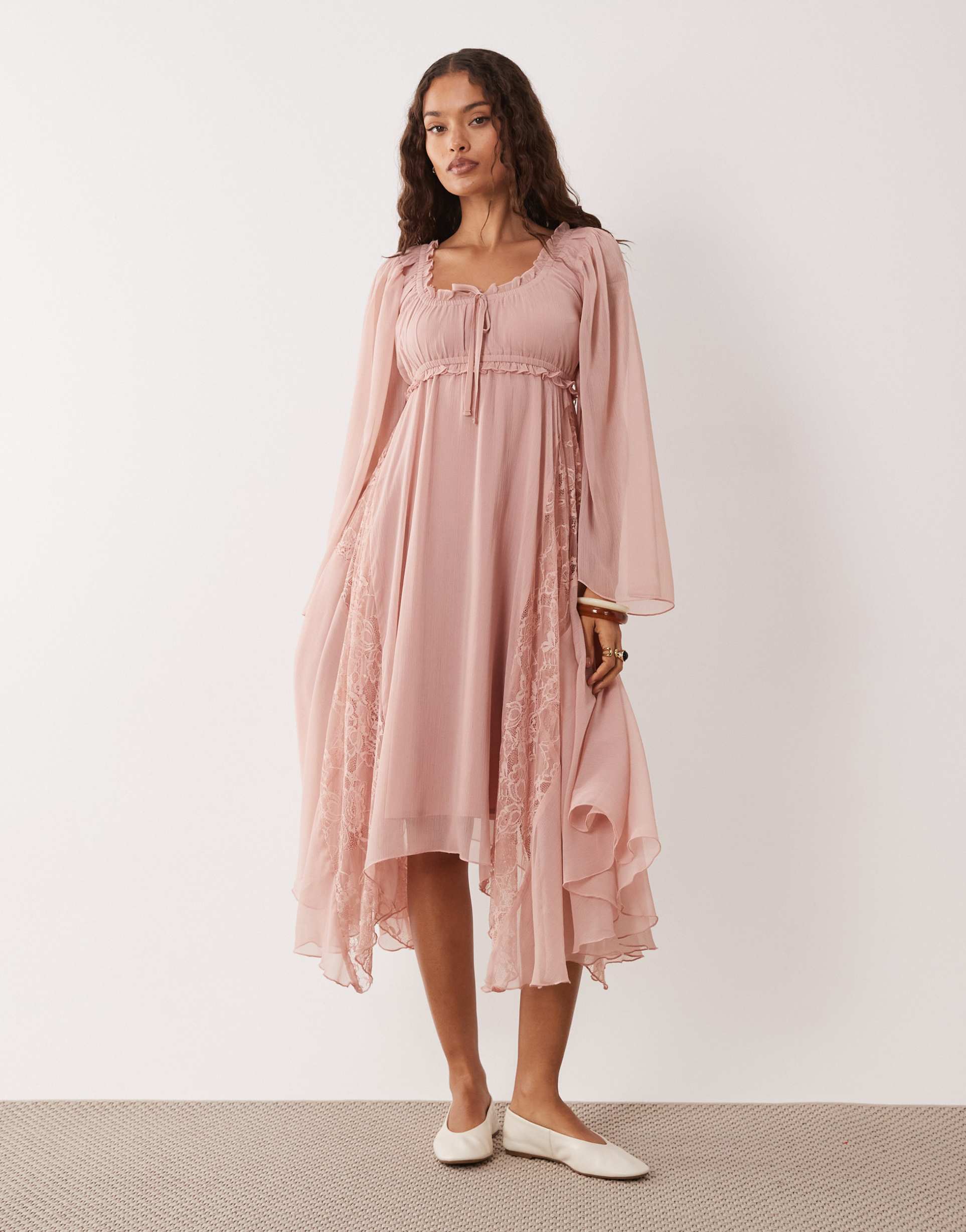 miss selfridge petite chiffon boho hanky hem midi dress in pink