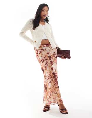 chiffon double layer maxi skirt in animal print-Multi