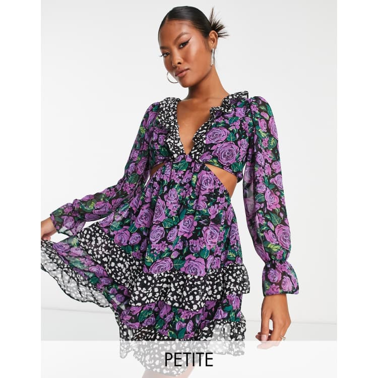 Miss Selfridge Petite chiffon frill detail mini dress in mix print