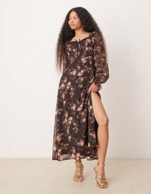 Miss Selfridge Petite - Chiffon-Maxikleid mit Blumenprint und Korsettdetails-Bunt