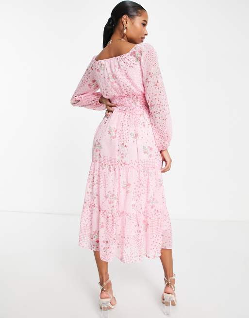 Pink chiffon cheap midi dress