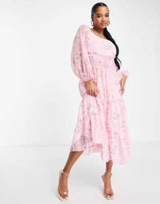 pink chiffon midi dress