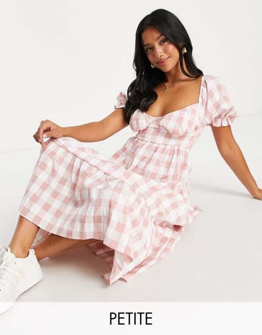 Miss Selfridge Petite – Chiffon-Midikleid mit Vichy-Karomuster in Rosa