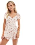 [Miss Selfridge Petite] Miss Selfridge Petite chiffon Rara mini playsuit in pink rose print-Yellow 10 Pink Rose Print