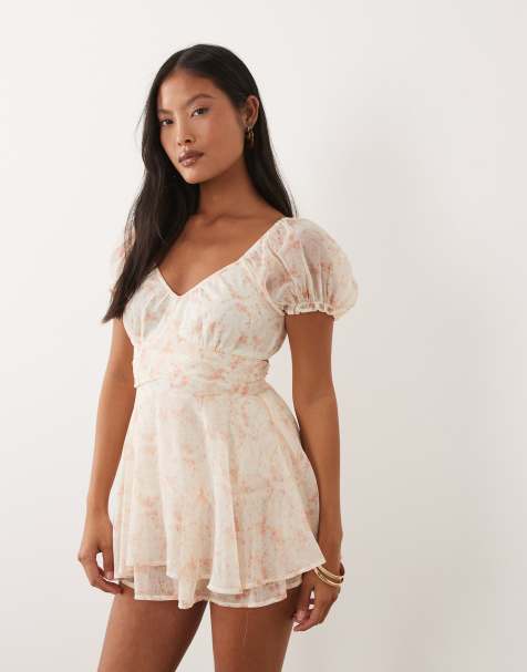 Miss Selfridge Petite chiffon rara mini romper in pink print - view 1