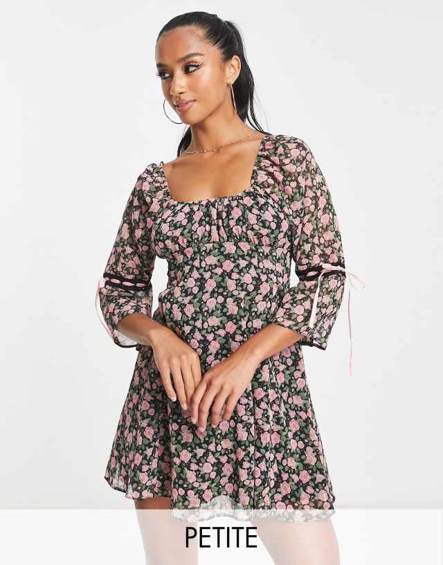 Miss Selfridge Petite chiffon ruched bust mini dress in rose