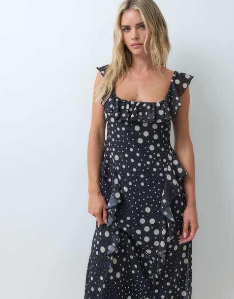 Miss Selfridge Petite chiffon ruffle maxi dress in spot print - view 1