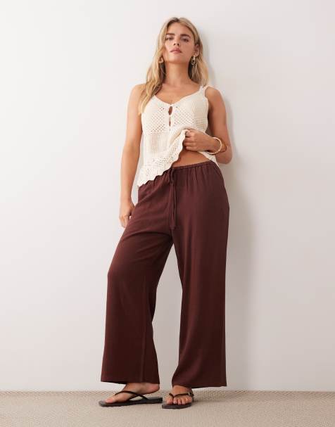 Miss Selfridge Petite - Chokoladebrune pull-on-bukser i hørlook - view 1