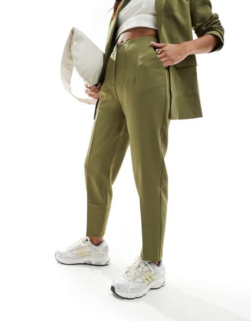 Miss Selfridge Petite - Cigarette-broek met hoge taille in kaki, 3 van 5