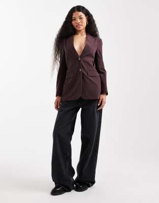 Miss Selfridge Petite Miss Selfridge Petite cinched blazer in deep plum-Red