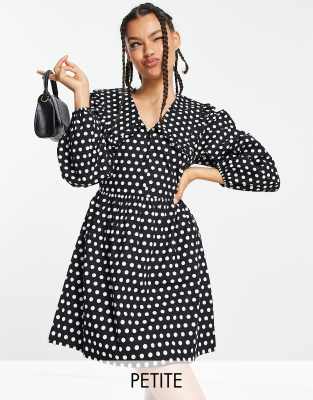 Miss Selfridge Petite Collar Mini Dress In Polka Dot-black