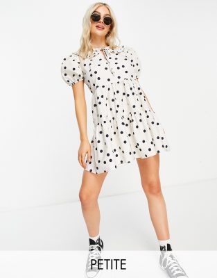 Miss Selfridge Petite collar poplin dress in white spot