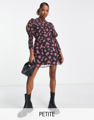 Miss Selfridge Petite corset detail chiffon mini dress in ditsy floral