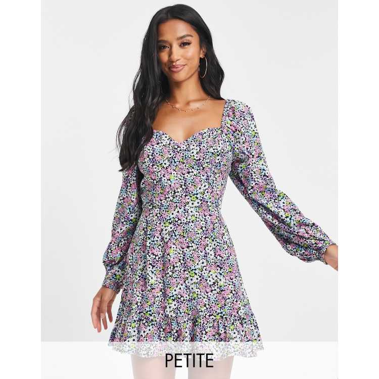 Miss Selfridge Petite corset detail frill mini tea dress in ditsy print