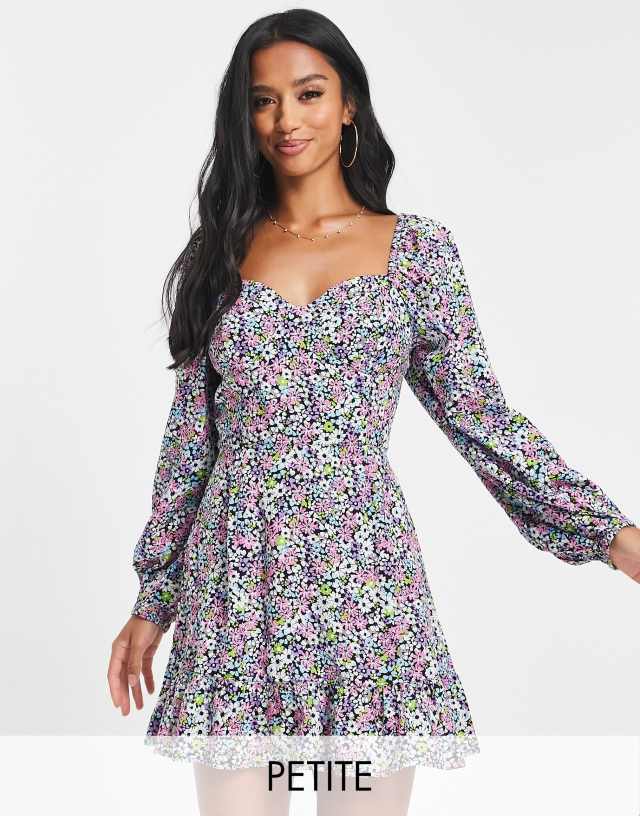 Miss Selfridge Petite corset detail ruffle mini tea dress in ditsy print