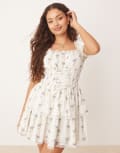 [Miss Selfridge Petite] Miss Selfridge Petite corset mini dress in blue wallpaper floral print-Multi 14 Blue floral