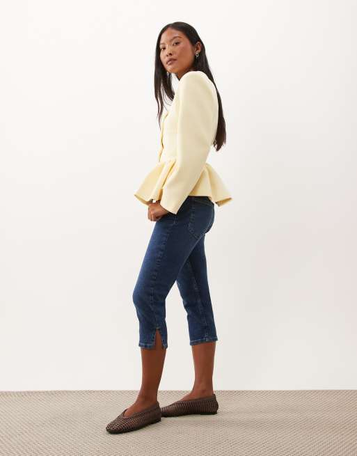 Miss Selfridge Petite corset peplum blazer in butter yellow, 2 of 4